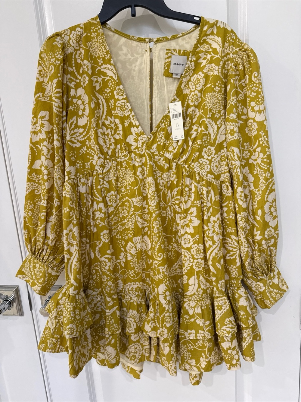 NWT Maeve Mustard Floral V-Neck Ruffle baby doll Dress